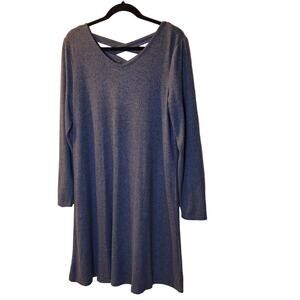 Studio 1886 Criss-cross back knit dress blue long sleeve V neck sz M